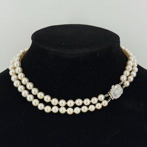 Platinum, Diamonds, Akoya Pearls Double Strand Necklace w/current appraisal 1950